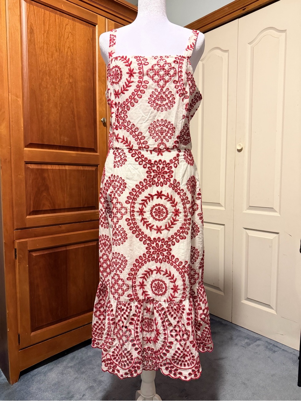 Brand new Sugar + Lips Summer Dress with Red Embroidered Design - Large
